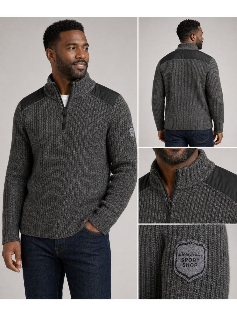 Eddie Bauer Mens XL Sweater Wool Blend Gray Crew Neck Sport Shop Shoulder Patch - Picture 3 of 16